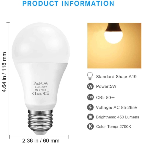 LED Dusk to Dawn Light Bulb, A19 5W Smart Sensor Bulbs Soft White Automatic Light Bulb Timer Outdoor Lighting