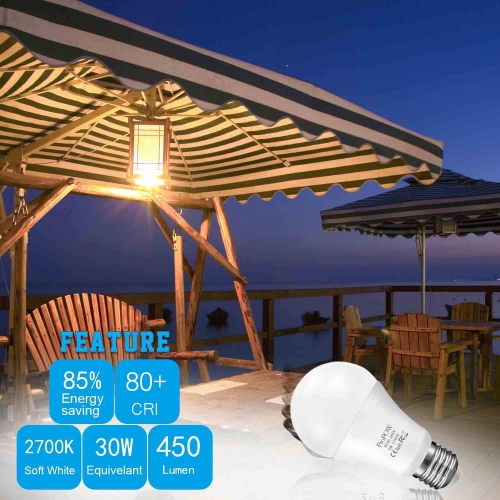 LED Dusk to Dawn Light Bulb, A19 5W Smart Sensor Bulbs Soft White Automatic Light Bulb Timer Outdoor Lighting