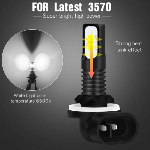 2400 Lumens Extremely Bright Newest 3570 Chipets 881 LED Fog Light Bulbs Only for Daytime Running Light DRL