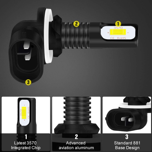 2400 Lumens Extremely Bright Newest 3570 Chipets 881 LED Fog Light Bulbs Only for Daytime Running Light DRL