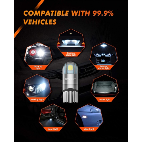 168 194 T10 LED Light Bulb, 2825 W5W 6000K White Replacement Bulbs Error Free for Car Dome Map Door Courtesy