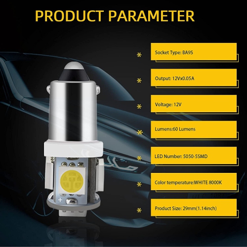 20-Pack White BA9S 5050 5SMD Led License Plate Light Bulb for Car Replacement Lights Door Light 12V