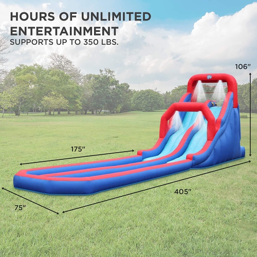 Deluxe Inflatable Water Racing Slide Park – Heavy-Duty Nylon Bouncy Station for Outdoor Fun - Climbing Wall, Two Slides & Splash Pool – Easy to Set