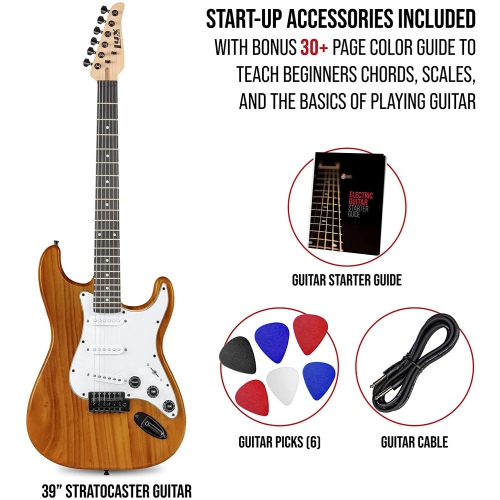 LyxPro CS 39” Electric Guitar Kit for Beginner, Intermediate & Pro Players with Guitar, Amp Cable, 6 Picks & Learner’s Guide | Solid Wood Body,