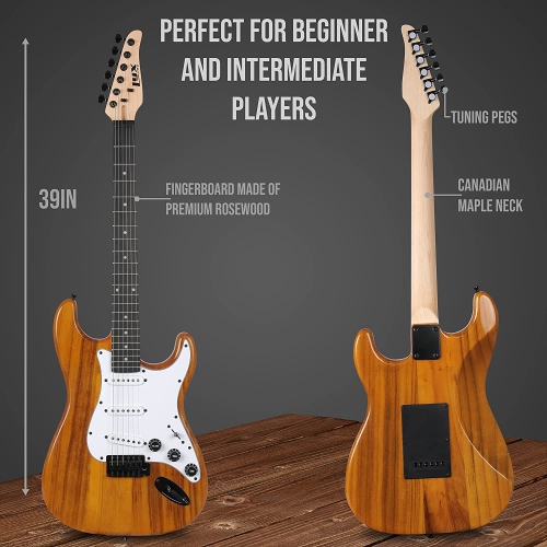 LyxPro CS 39” Electric Guitar Kit for Beginner, Intermediate & Pro Players with Guitar, Amp Cable, 6 Picks & Learner’s Guide | Solid Wood Body,