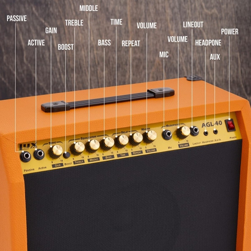 LyxPro 40 Watt Electric Guitar Amplifier | Solid State Studio Amp with 8” 4-Ohm Speaker, Custom EQ Controls, Drive, Delay, ¼”