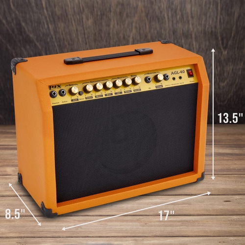 LyxPro 40 Watt Electric Guitar Amplifier | Solid State Studio Amp with 8” 4-Ohm Speaker, Custom EQ Controls, Drive, Delay, ¼”