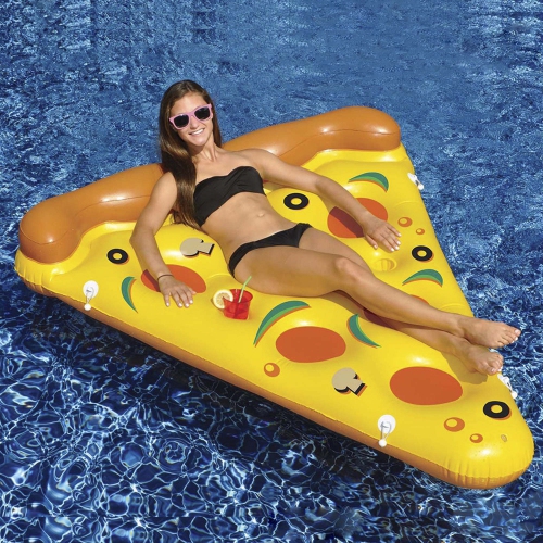 SWIM CENTRAL  72" Inflatable Yellow And Pizza Slice Swimming Pool Float Raft In Orange