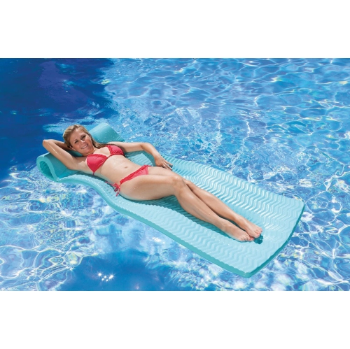 74" Icy Blue Floating Foam Swimming Pool Mattress Lounger with Head Rest