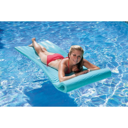 74" Icy Blue Floating Foam Swimming Pool Mattress Lounger with Head Rest
