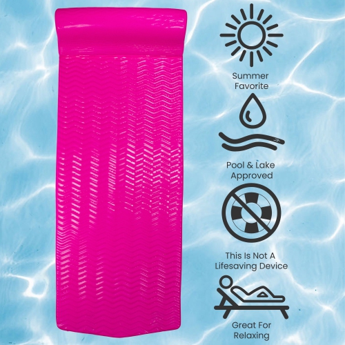 74" Pink Floating Foam Swimming Pool Mattress Lounger with Head Rest