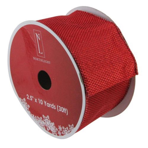 NORTHLIGHT  Glittery Wi Christmas Craft Ribbon 2.5" X 10 Yards In Red
