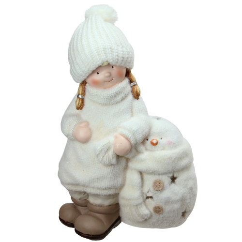 17.25 petit bonhomme de neige blanc avec porte-bougie de Noël pour fille debout