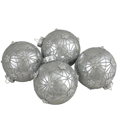 Boules de Noël en argent de 4 ct avec gemme floral de 3.25 po