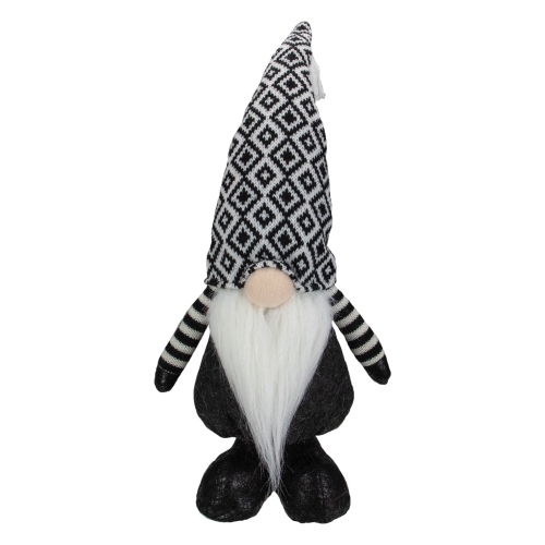 17" Black and White Plush Knit Gnome Christmas Figure