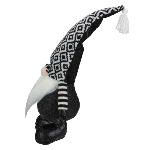 17" Black and White Plush Knit Gnome Christmas Figure