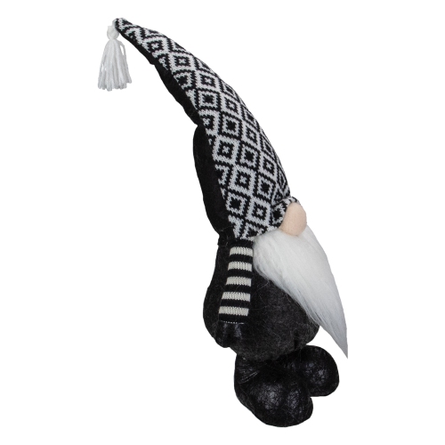 17" Black and White Plush Knit Gnome Christmas Figure