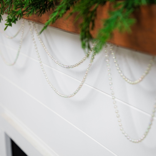 15' Shiny Clear Iridescent Beaded Christmas Garland