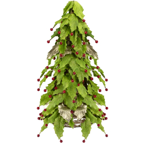 18" 'Twas the Night Artificial Red Holly Berry & Leaf Christmas Cone Tree -Unlit