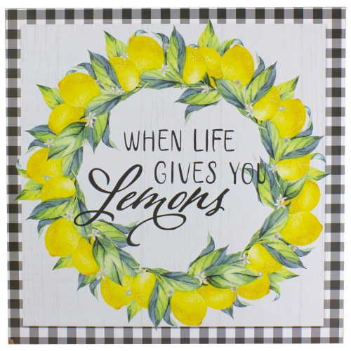 White and Black Gingham "When Life Gives You Lemons" Decorative Wall Art 13.75"