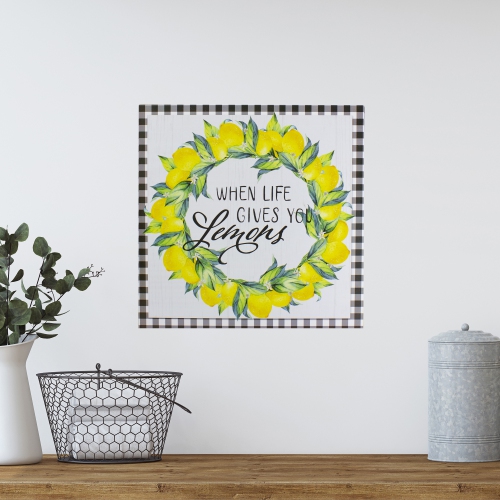 White and Black Gingham "When Life Gives You Lemons" Decorative Wall Art 13.75"