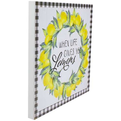 White and Black Gingham "When Life Gives You Lemons" Decorative Wall Art 13.75"