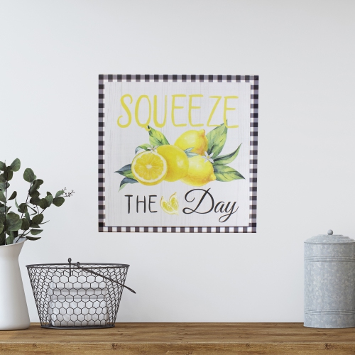 Art mural décoratif en guingan blanc et noir «&nbsp;Squeeze The Day&nbsp;», citron, 13.75 po