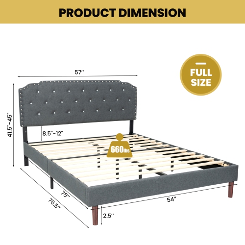 Costway Full/Queen Upholstered Bed Frame Adjustable Diamond Button Headboard Easy Assembly