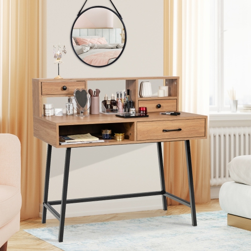 Costway Makeup Vanity Table Computer Writing Desk Storage with Drawer Shelf Industrial