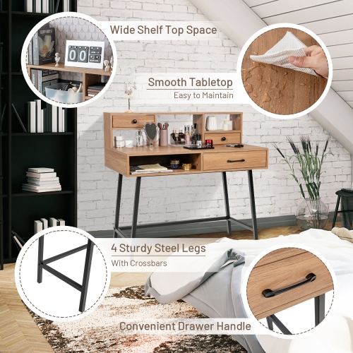 Costway Makeup Vanity Table Computer Writing Desk Storage with Drawer Shelf Industrial