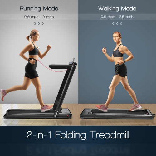 Costway 2-in-1 Folding Treadmill 2.25HP Jogging Machine w/ Dual LED Display