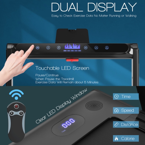 Costway 2-in-1 Folding Treadmill 2.25HP Jogging Machine w/ Dual LED Display