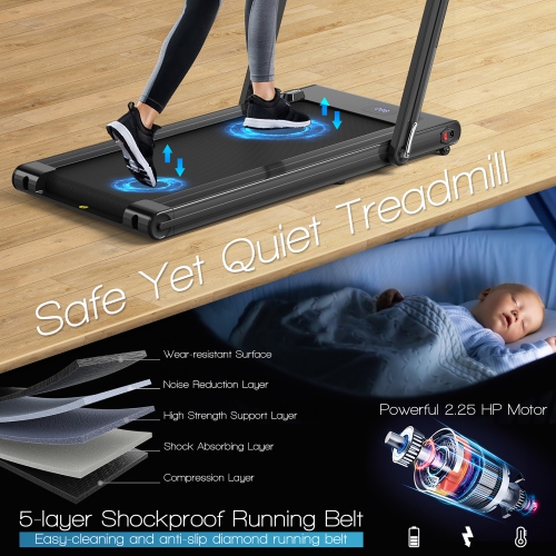 Costway 2-in-1 Folding Treadmill 2.25HP Jogging Machine w/ Dual LED Display