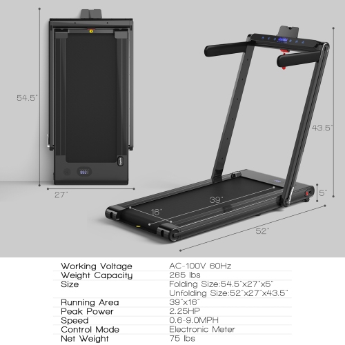 Costway 2-in-1 Folding Treadmill 2.25HP Jogging Machine w/ Dual LED Display
