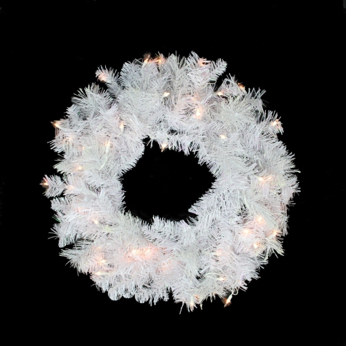 NORTHLIGHT  Pre-Lit Iridescent Mixed Pine Artificial Christmas Wreath - 24-Inch, Clear Lights In White