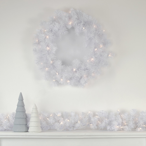 Pre-Lit White Iridescent Mixed Pine Artificial Christmas Wreath - 24-Inch, Clear Lights