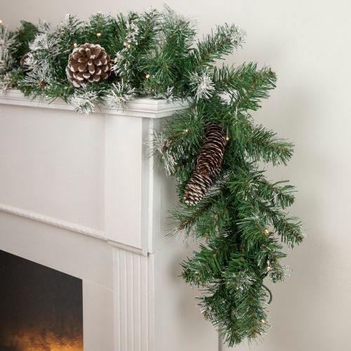 6' x 9" Pre-Lit Decorated Frosted Pine and Pine Cone Artificial Christmas Garland