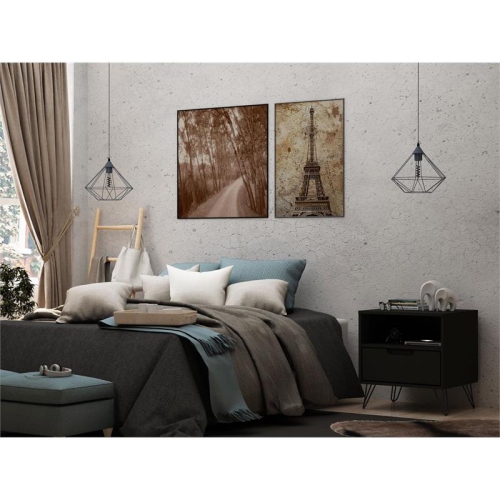 Rockefeller Modern Sleek Nightstand in Black Engineered Wood