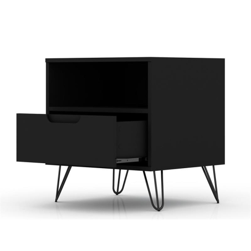 Rockefeller Modern Sleek Nightstand in Black Engineered Wood