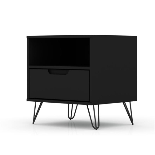 Rockefeller Modern Sleek Nightstand in Black Engineered Wood