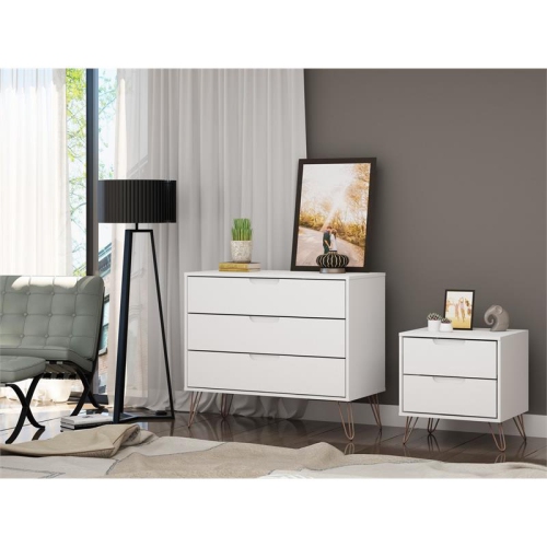 Rockefeller Wood Dresser & Nightstand Set in White
