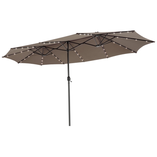 Parapluie de patio double face de 15 pi à 48 lampes solaires LED avec manivelle d'extérieur de Costway