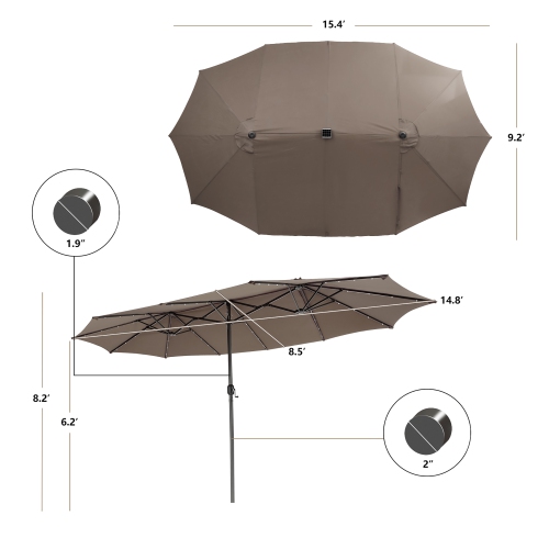 Parapluie de patio double face de 15 pi à 48 lampes solaires LED avec manivelle d'extérieur de Costway