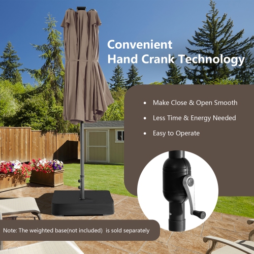 Parapluie de patio double face de 15 pi à 48 lampes solaires LED avec manivelle d'extérieur de Costway