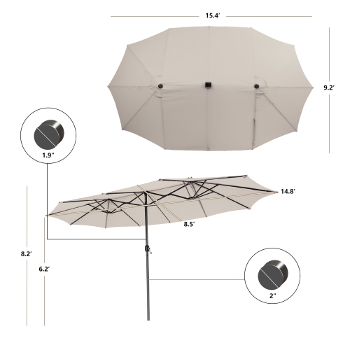 Costway 15FT Twin Patio Double-Sided Umbrella 48 Solar LED Lights Crank Outdoor