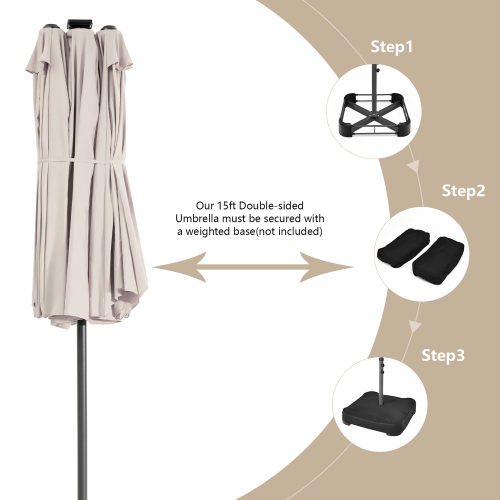 Costway 15FT Twin Patio Double-Sided Umbrella 48 Solar LED Lights Crank Outdoor