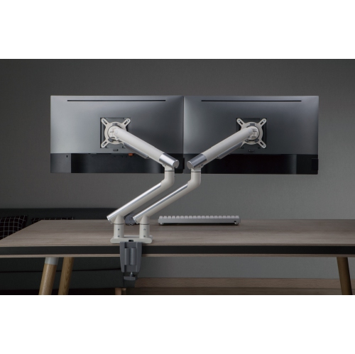 Amer Mounts Dual Articulating Spring Monitor Arm [Arctic Edition] For 17"-32" Monitors 9kg Max Weight per Screen - Clamp and Grommet Base Mount