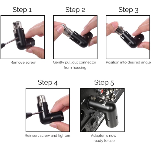 LyxPro XLR Angle Adapter Dual Male and Female can be positioned to 4 different angles Right Left and 90 degree great for mixers that interfere with
