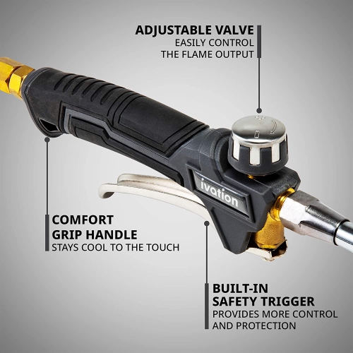 Ivation 340,000 BTU Propane Torch, Heavy Duty Weed Burner With Built-in Ignitor, Extra Long 12’ Hose, Adjustable Flame Control, Outdoor Weed Killer