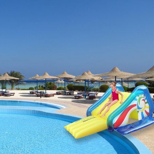 Yellow and Blue Pool Side Slide With an Attached Sprayer, 98-Inches